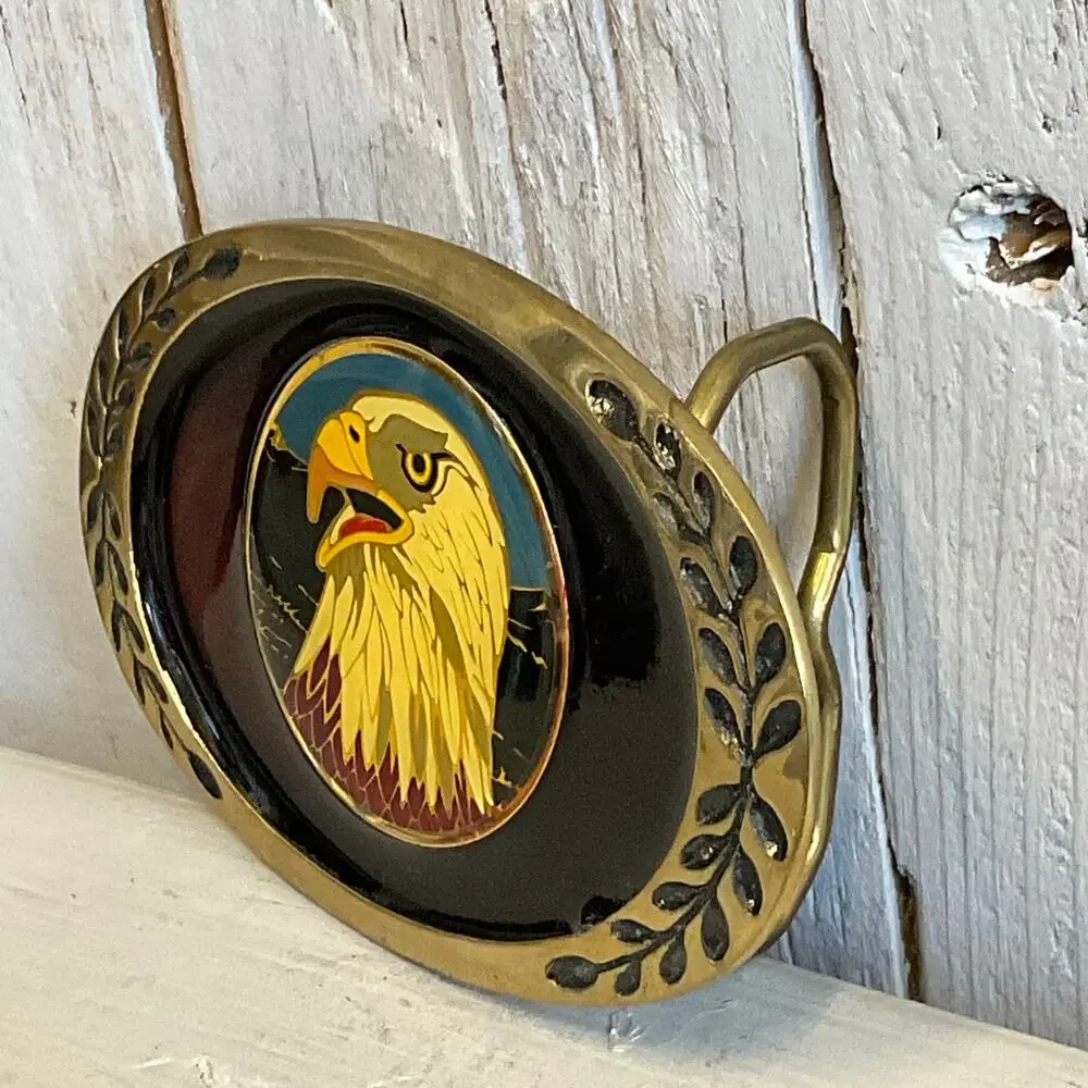 Vintage‎ Heritage Buckles Bald Eagle Head Belt Buckle Brass Patriotic USA